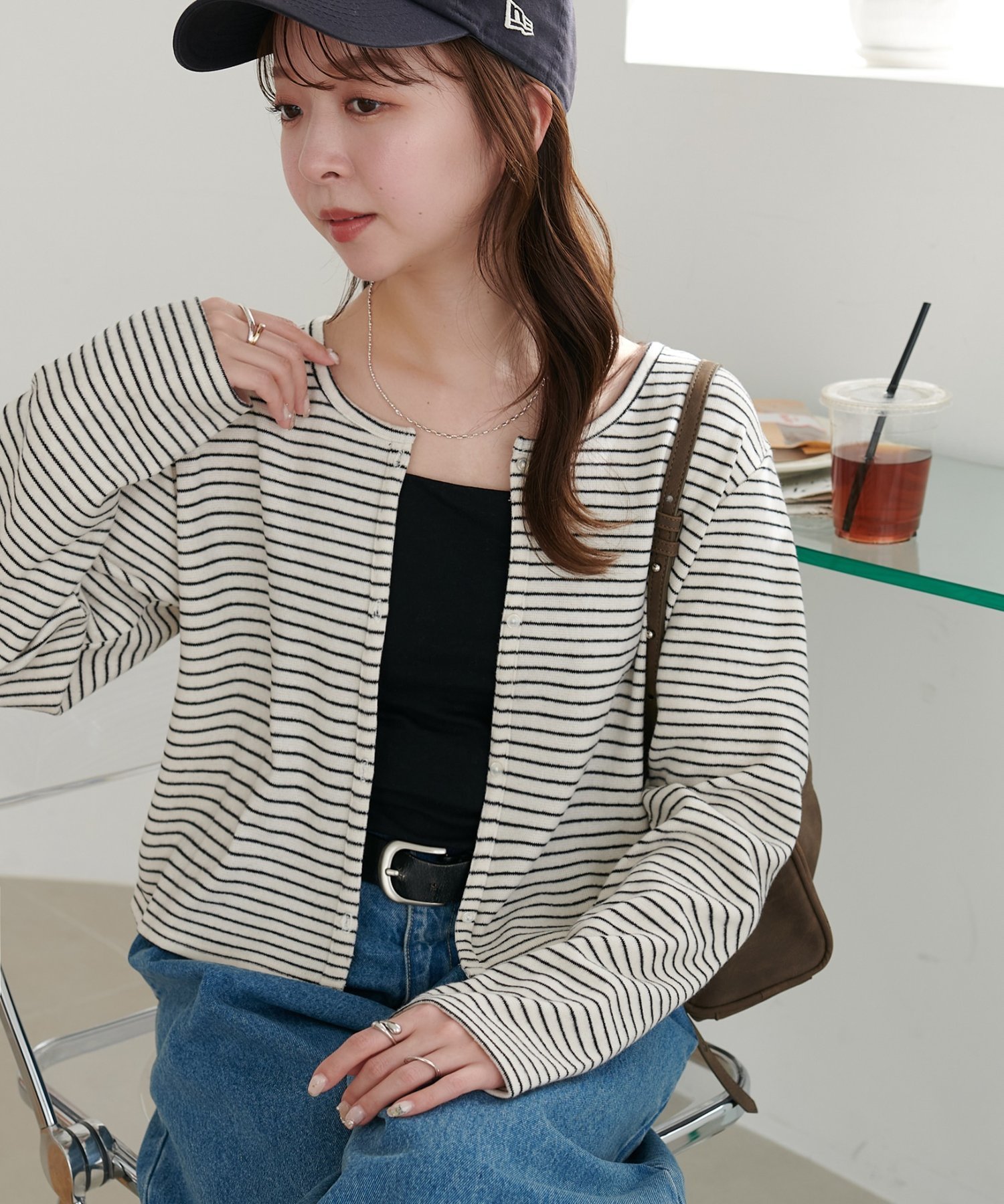 【WEB限定】起毛前後2WAYカーディガン ディスコート トップス カットソー・Tシャツ ブラック ピンク ホワイト ネイビー