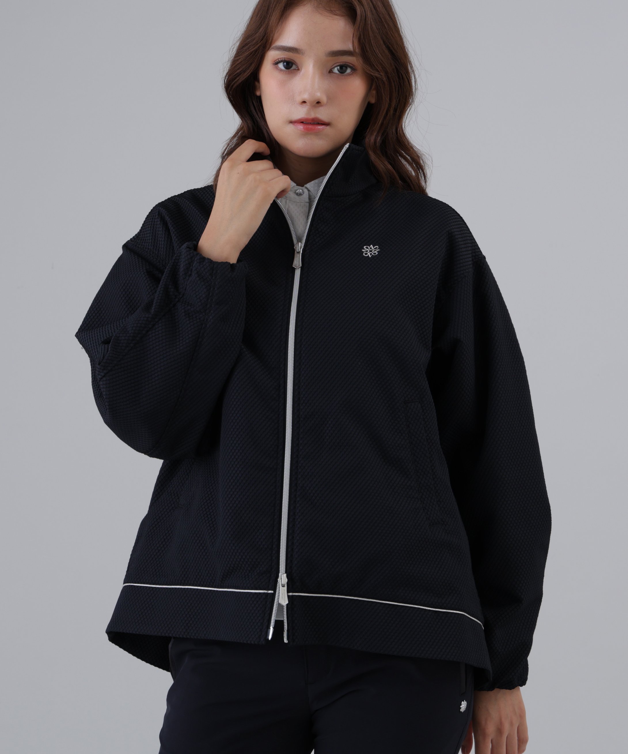 St ANDREWS 幾何学ジャガードブルゾン (WOMENS) セントアンドリュース ジャケット・アウター ブルゾン・ジャンパー ブラック ホワイト