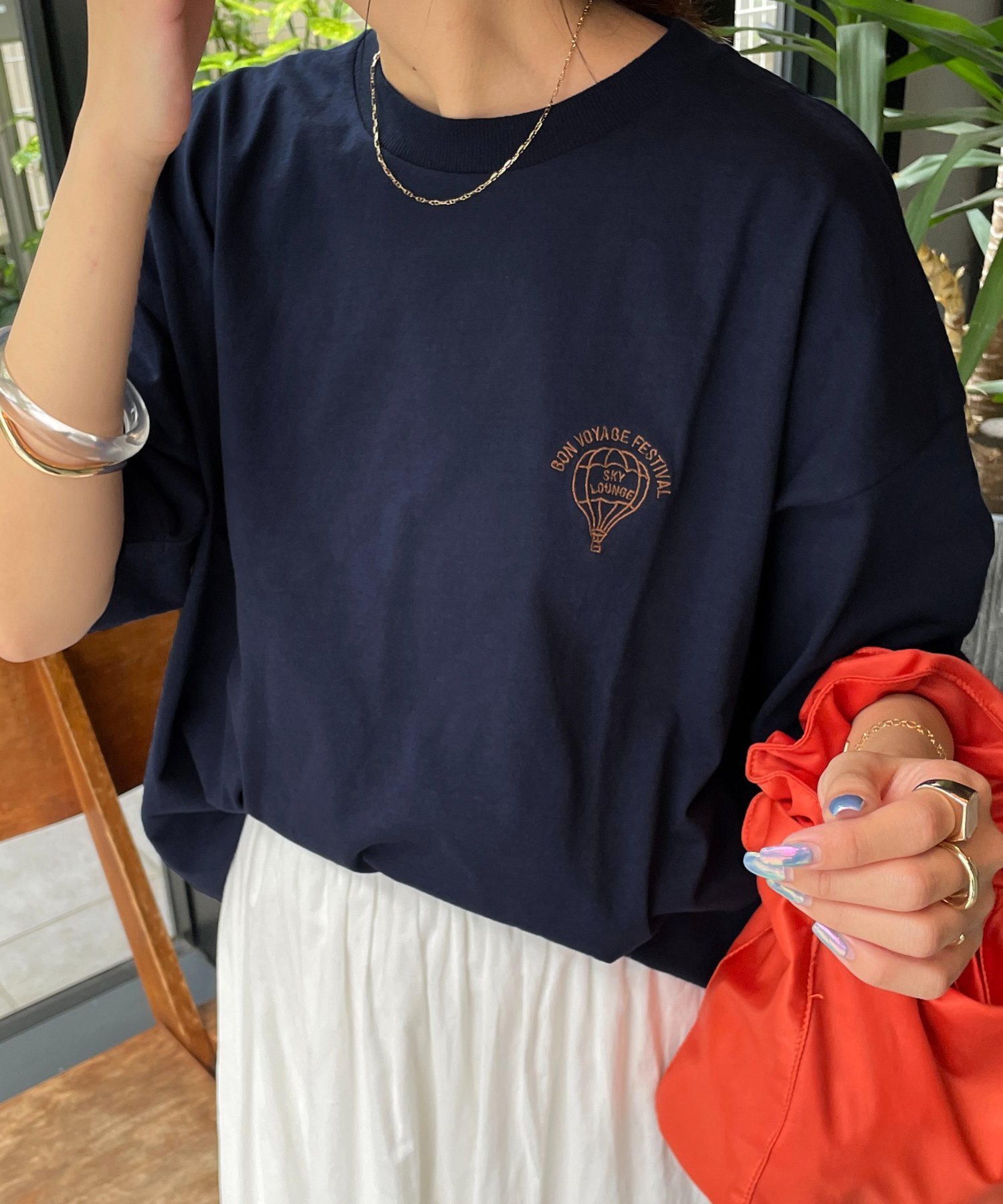 【WEB限定】ワンポイント刺繍半袖Tシャツ ディスコート トップス カットソー・Tシャツ グレー ネイビー ホワイト