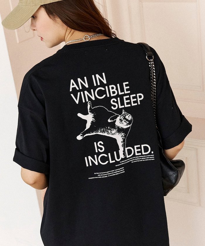 PUBLUX ＜機能性素材＞VINCIBLE SLEEP キャット プリント Tシャツ 限定展開 フリークスストア トップス カットソー・Tシャツ ホワイト ブラック ネイビー