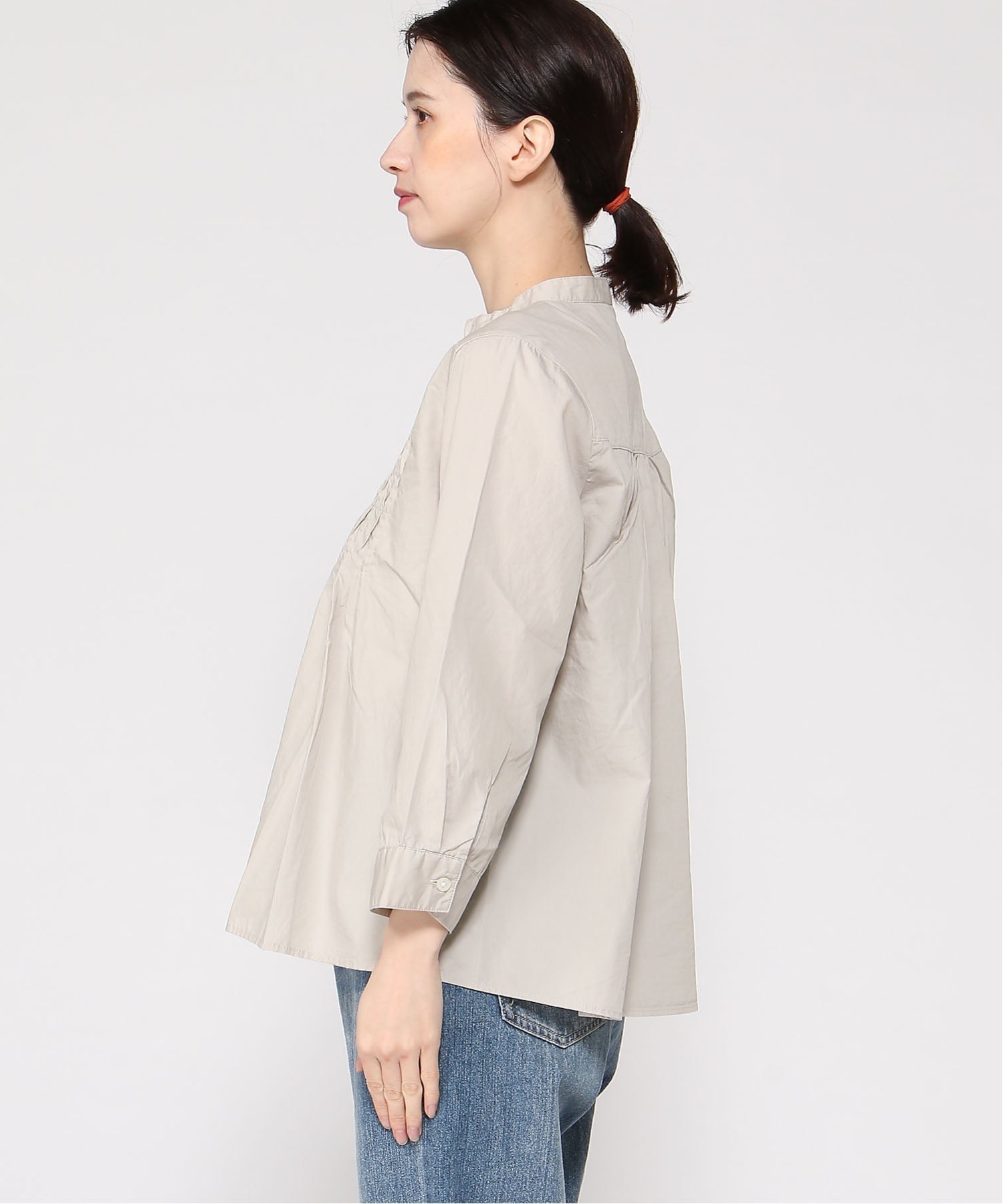 【SALE／20%OFF】CROCODILE CODE (W)ピンタック バンドカラー ブラウス クロコダイル トップス シャツ・ブラウス ネイビー ベージュ【送料無料】