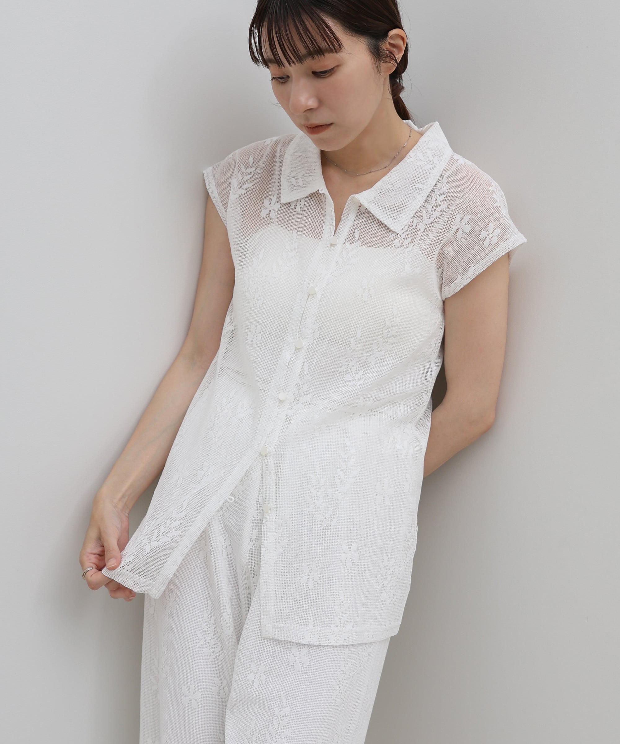 SELECT MOCA フロントボタンシアー刺繍ブラウス【セットアップ対応】 セレクトモカ トップス シャツ・ブラウス