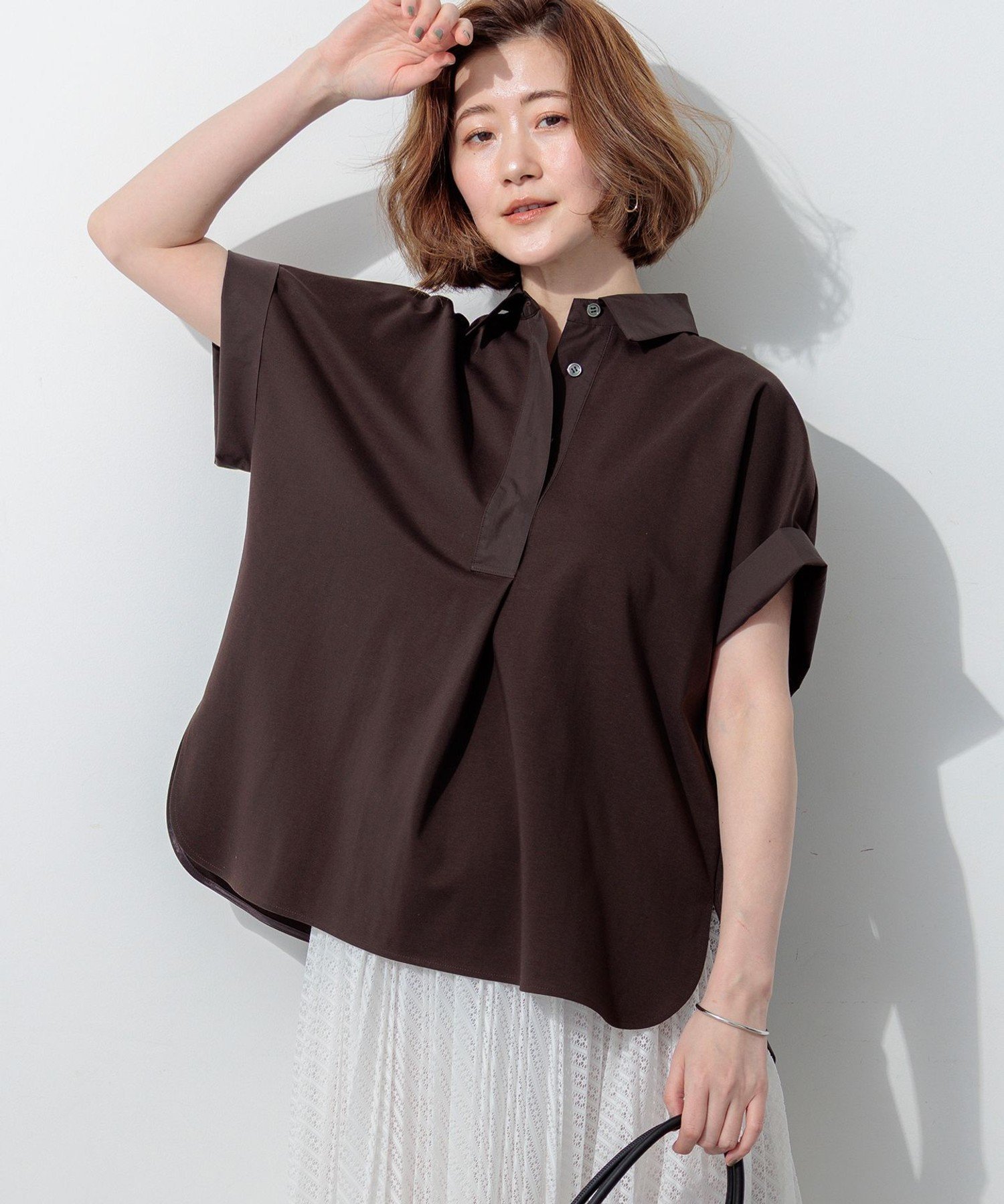 23区 ファインツイストポンチ スキッパー カットソー ニジュウサンク トップス カットソー・Tシャツ ネイビー ベージュ