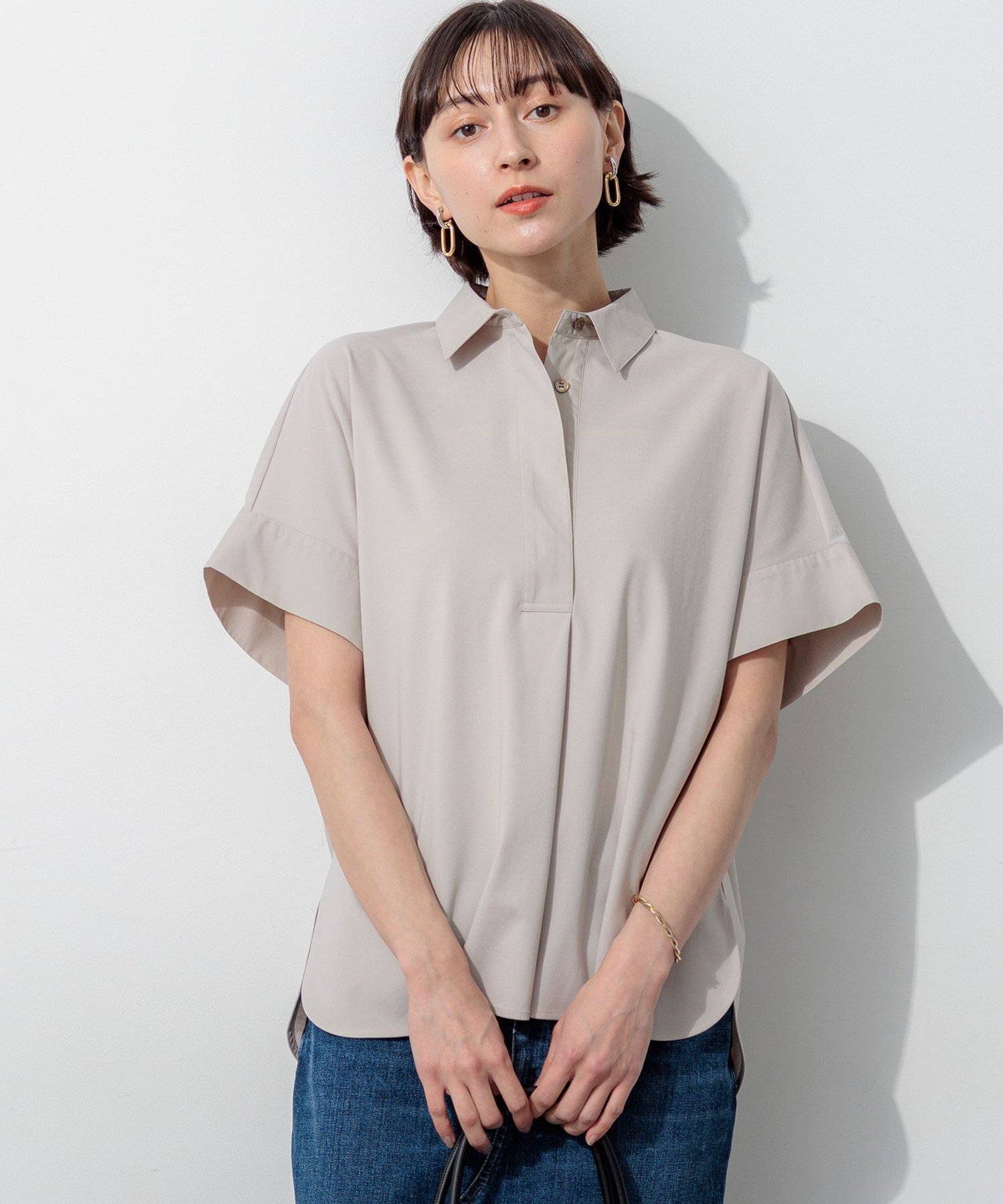 23区 ファインツイストポンチ スキッパー カットソー ニジュウサンク トップス カットソー・Tシャツ ネイビー ベージュ