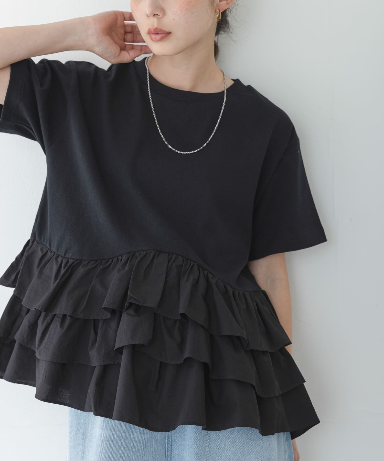 Sonny Label ペプラムフリルカットソー サニーレーベル トップス カットソー・Tシャツ ブラウン ホワイト ブラック