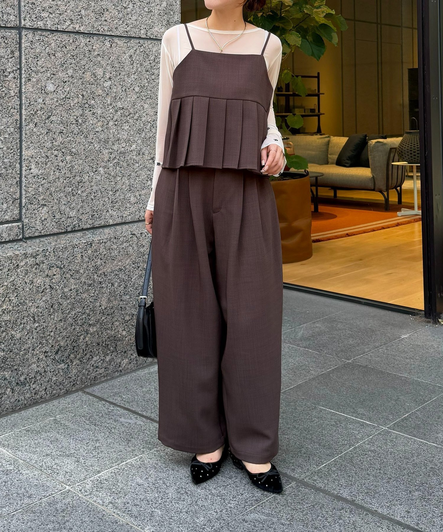 Thevon. プリーツキャミセットアップ ゼヴォン ワンピース・ドレス その他のワンピース・ドレス グレー ブラウン ブラック【送料無料】