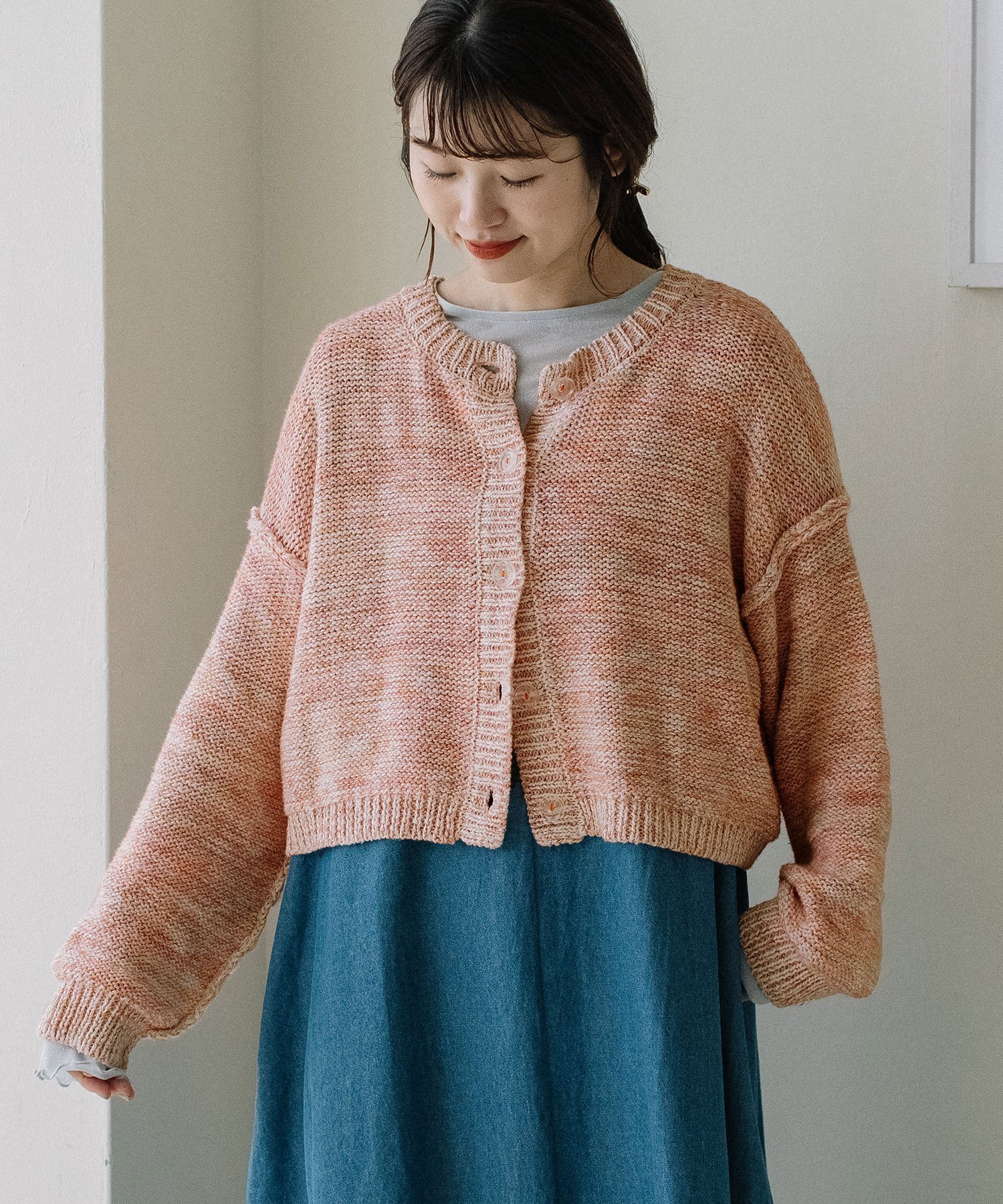 【SALE／40%OFF】POU DOU DOU カスリニットカーディガン プードゥードゥー トップス カーディガン ピンク グリーン ブルー【送料無料】