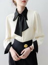 Doux Belle バイカラーボウタイブラウス ドゥー・ベル トップス その他のトップス ベージュ【送料無料】