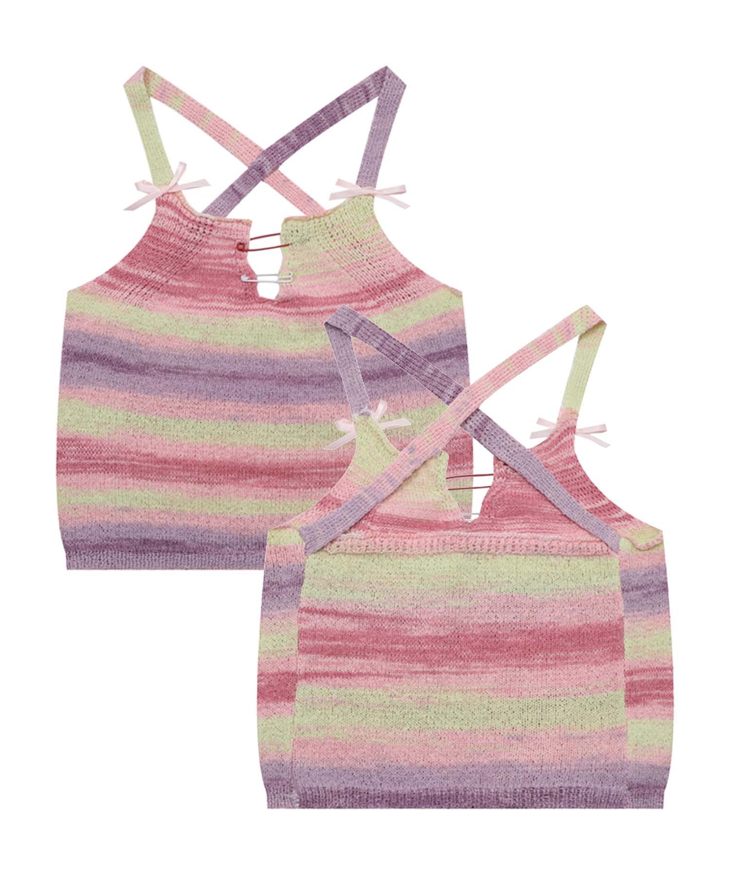 HOOK 【HOOK】for girls グラデーションボーダーニットキャミ アイモハ トップス キャミソール