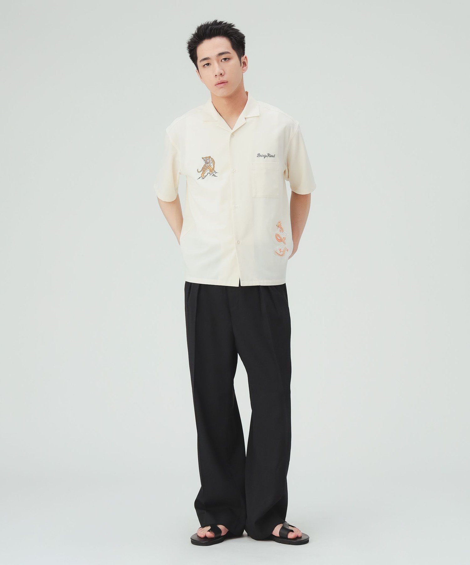 MEN 【8/6値下げ】リネンブレンド 2タック ワイドスラックス ビームス ハート パンツ その他のパンツ ブラック ブラウン
