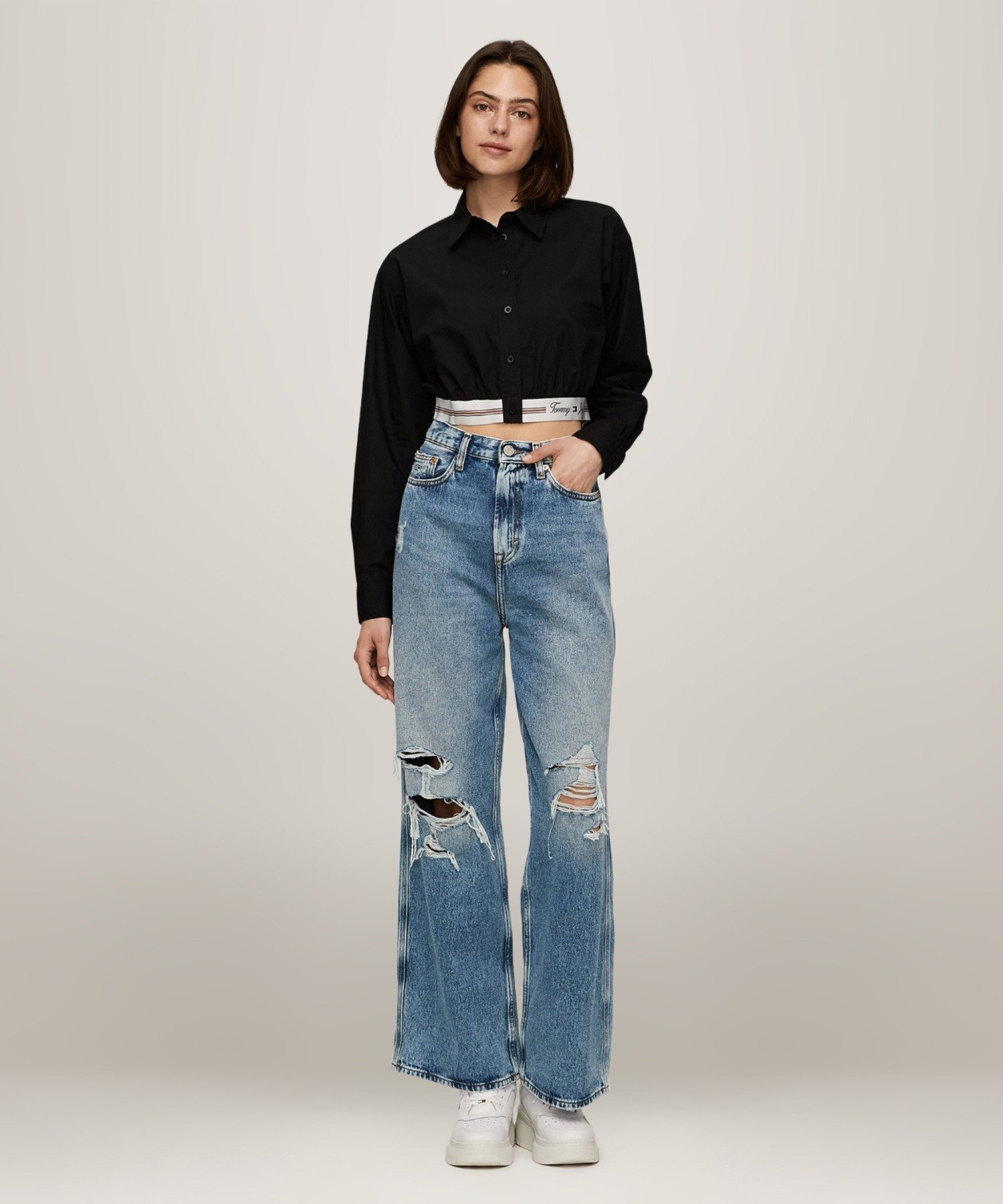 【SALE／50%OFF】TOMMY JEANS TJW CRP LG TPNG SHRT White トミーヒルフィガー トップス シャツ・ブラウス ブラック ホワイト【送料無料】