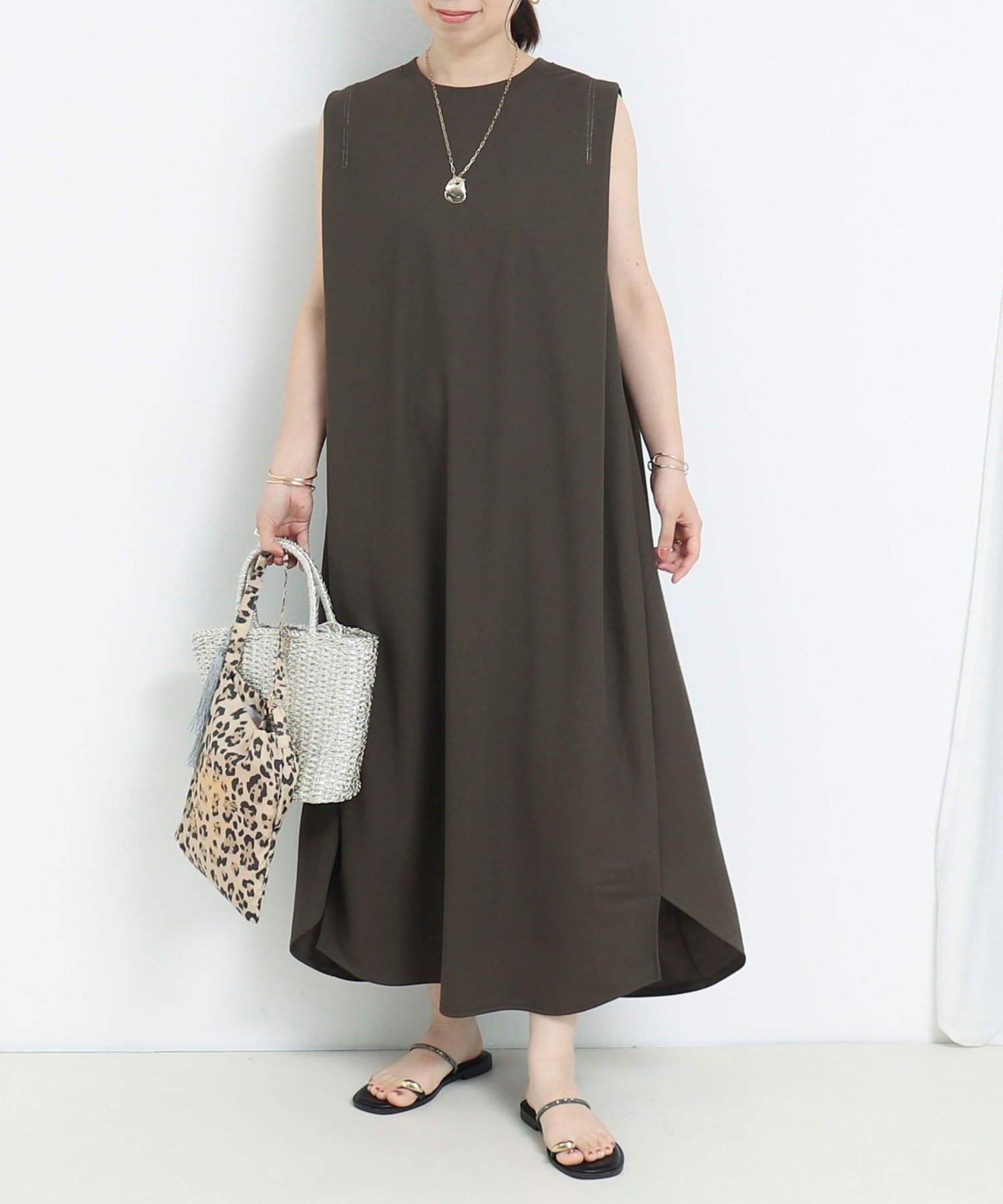 【SALE／50%OFF】MICO COULIER 《UVカット》キャラメルピケ多切替ワンピース ノーリーズ ワンピース・ドレス ワンピース グレー グリーン【送料無料】のサムネイル