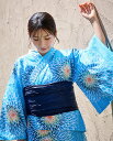 YEVS ワンピース水彩花柄浴衣 イーブス 着物・浴衣・和装小物 浴衣 ホワイト ブルー【送料無料】