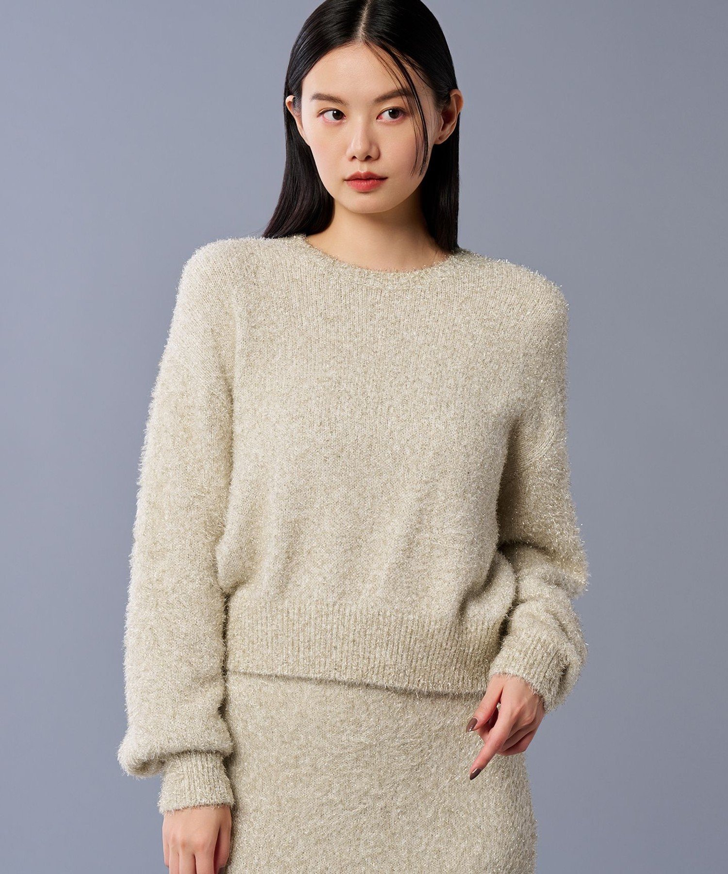 【SALE／50%OFF】uncrave 【手洗い可】ラメ シャギー ニット プルオーバー(uncrave STANDARD) アンクレイヴ トップス ニット ホワイト グレー【送料無料】のサムネイル