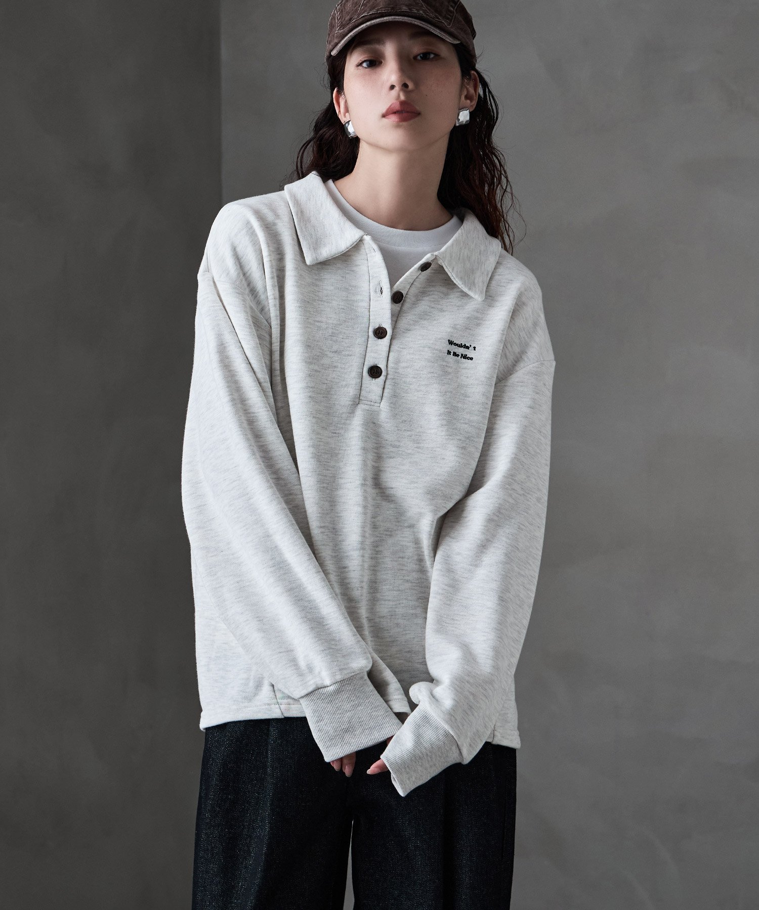 etoll. ポロ襟ロゴスウェット ビーフラット トップス スウェット・トレーナー ブラック グレー ブラウ..