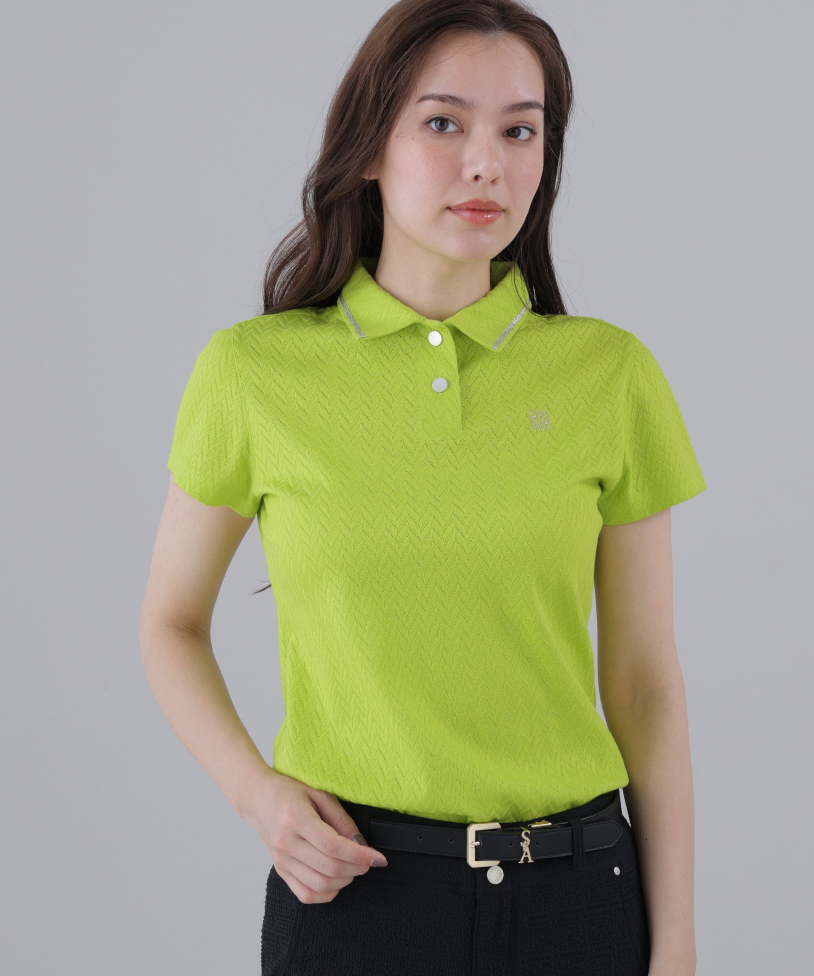 【SALE／50%OFF】St ANDREWS ヘリンボーンジャガード半袖ポロシャツ (WOMENS) セントアンドリュース トップス ポロシャツ イエロー ブラック ホワイト【送料無料】