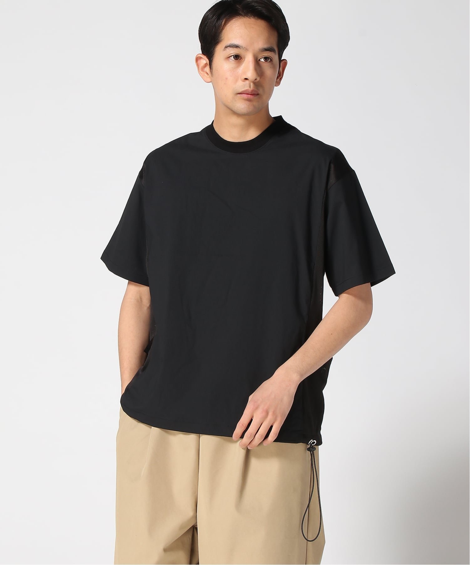 gym master gym master/(U)マイクロリップメッシュ切り替えTee ジムマスター トップス カットソー・Tシャツ ベージュ ネイビー ブラウン ブラック ブルー カーキグリーン