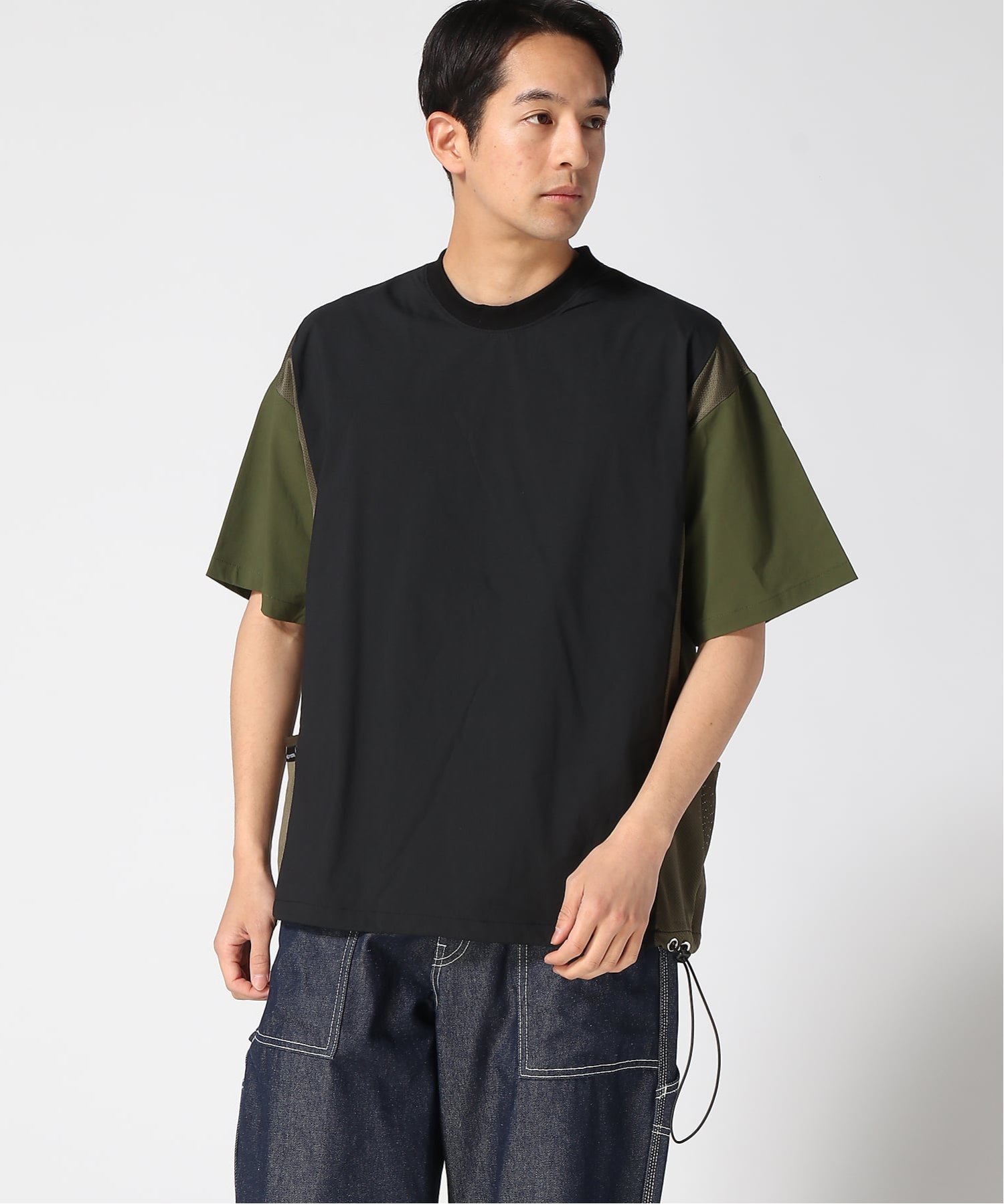 gym master gym master/(U)マイクロリップメッシュ切り替えTee ジムマスター トップス カットソー・Tシャツ ベージュ ネイビー ブラウン ブラック ブルー カーキグリーン