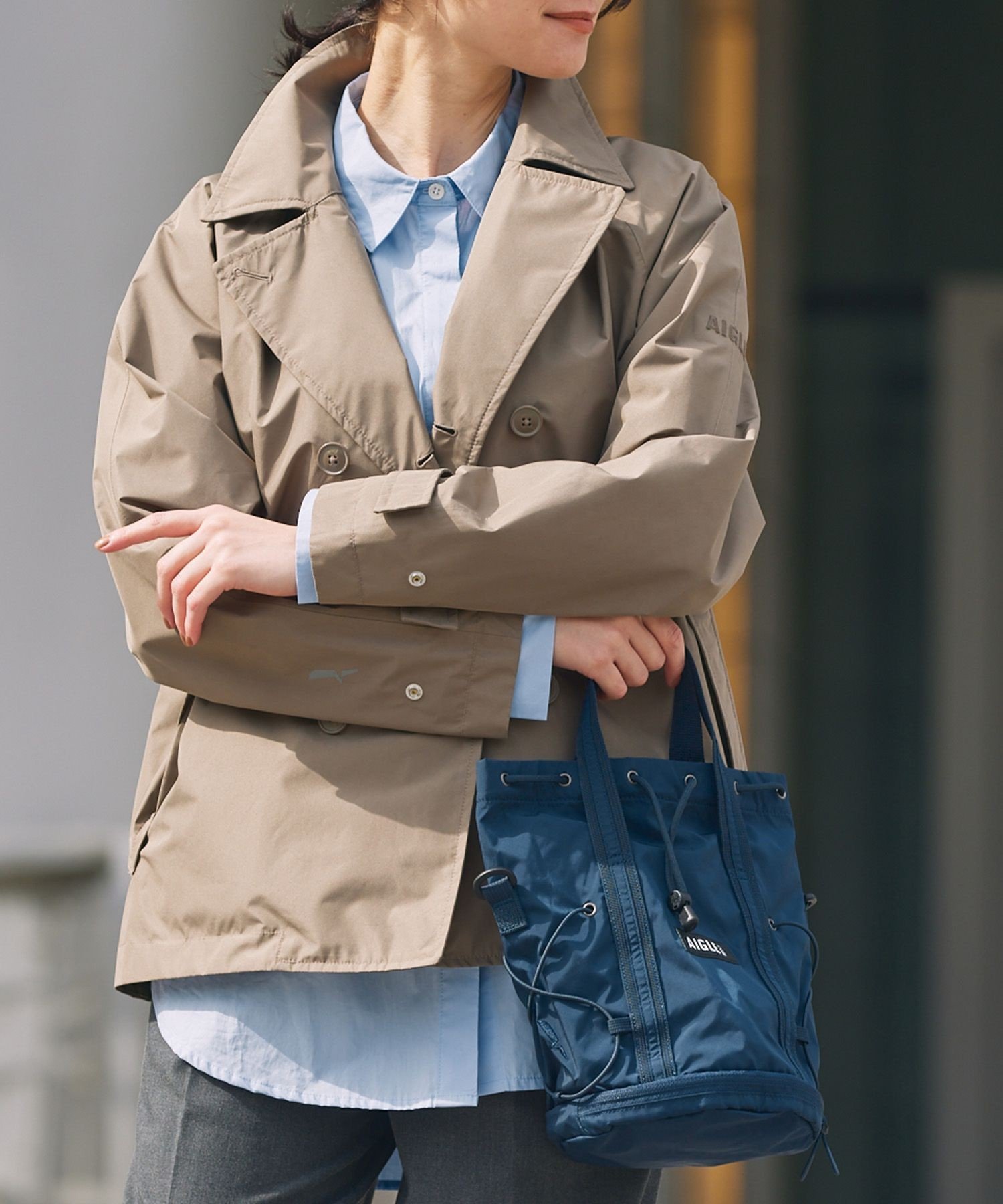 AIGLE 撥水 ライト&コンパクト 巾着バッグ 3L エーグル バッグ ショルダーバッグ ホワイト ネイビー オレンジ【送料無料】