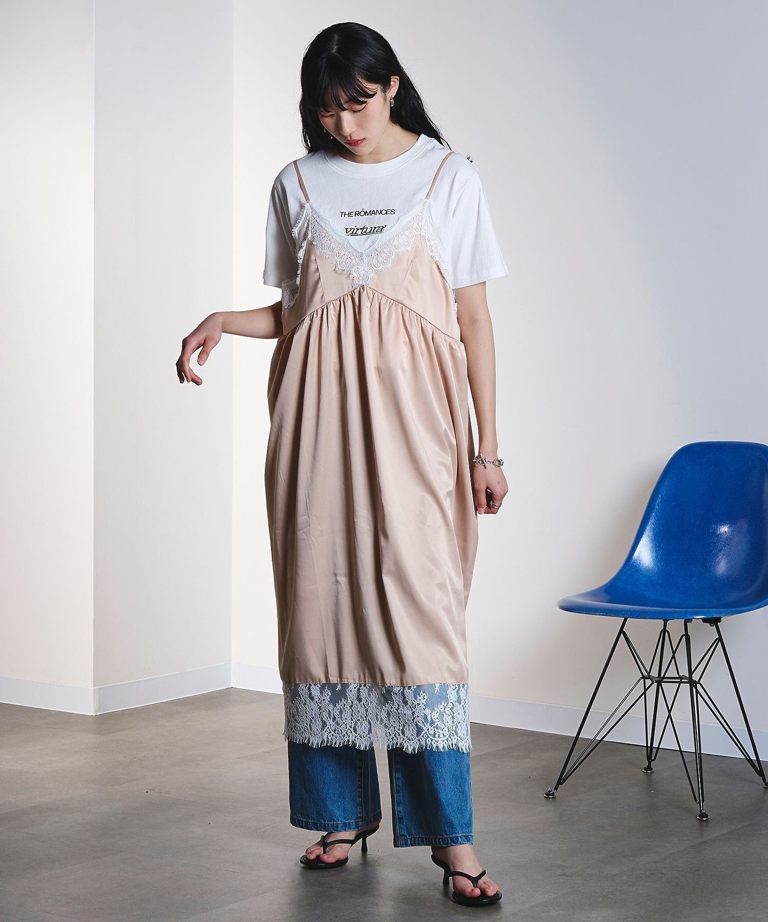 ROSE BUD 3WAY CAMI DRESS AND LOGO TEE SET ローズバッド ワンピース・ドレス その他のワンピース・ドレス ベージュ ブラック
