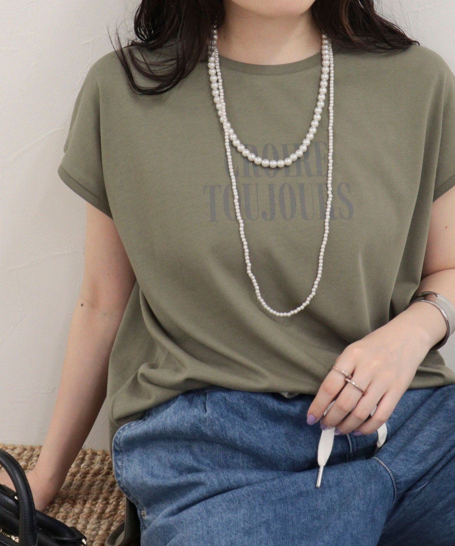 【UVカット/接触冷感】フレンチロゴTシャツ フレディ アンド グロスター トップス カットソー・Tシャツ カーキグリーン グレー ホワイト