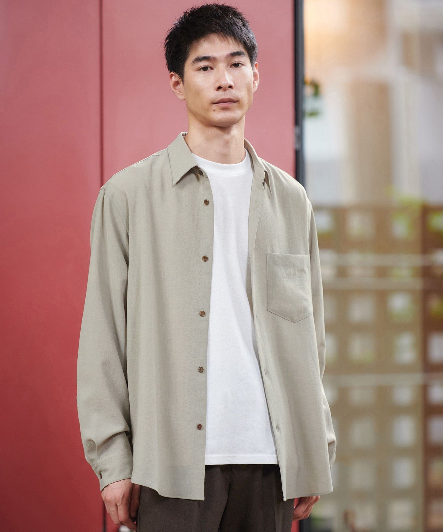 【SALE／50%OFF】UNITED ARROWS green label relaxing ポリエステル ワッシャー ポプリン ジャストルーズ シャツ ユナイテッドアローズ グリーンレーベルリラクシング トップス シャツ・ブラウス ブラウン ベージュ グレー【送料無料】