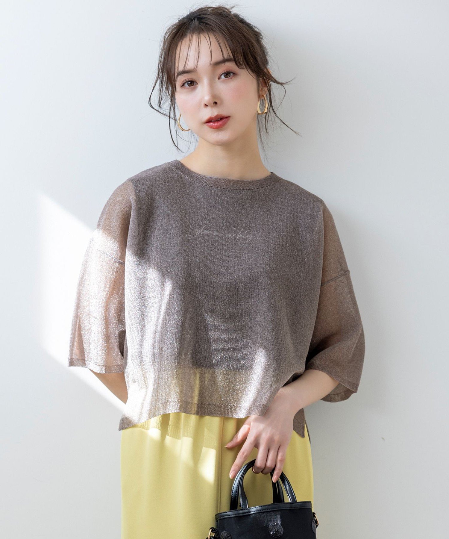 【SALE／50%OFF】any SiS 【洗える】シアー ニットT エニィスィス トップス ニット ブルー ピンク ブラウンのサムネイル