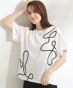 SHOO・LA・RUE 【S-LL】コーデの主役になる コード刺繍デザインTシャツ シューラルー トップス カットソー・Tシャツ ホワイト グレー