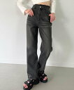 【SALE/26%OFF】JUNOAH コットンレースストレートデニム ジュノア パンツ ジーンズ・デニムパンツ ブラック【送料無料】