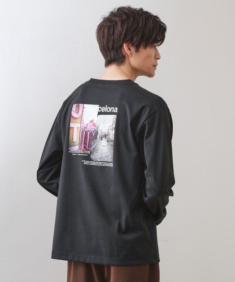 THE SHOP TK フォトグラフプリント長袖Tシャツ【洗濯機OK】 ザ ショップ ティーケー トップス カットソー・Tシャツ ブラウン ホワイト ブラック