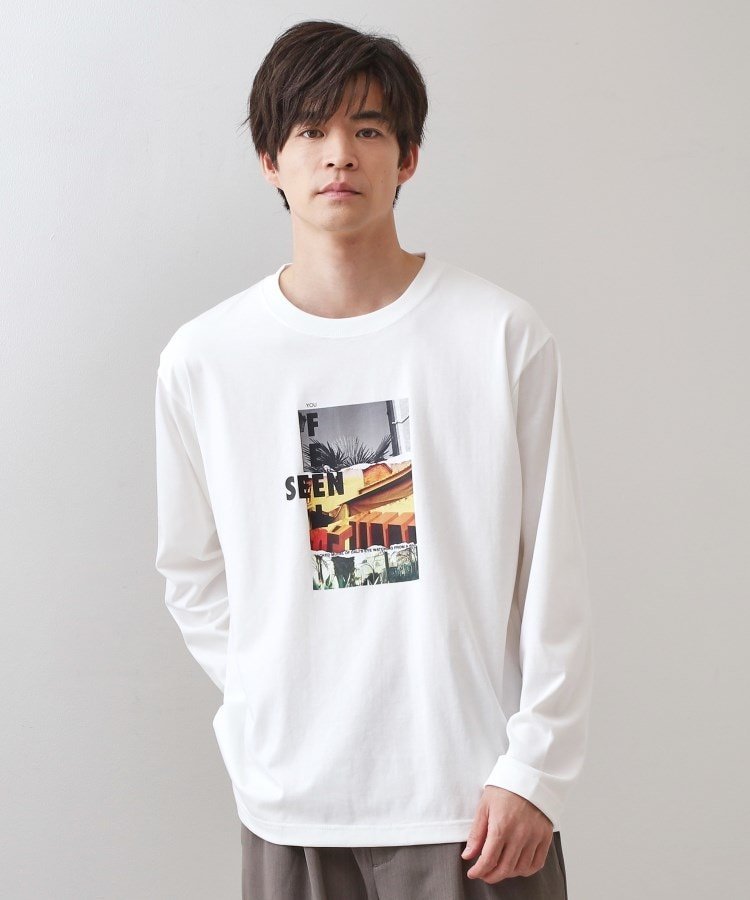 THE SHOP TK フォトグラフプリント長袖Tシャツ【洗濯機OK】 ザ ショップ ティーケー トップス カットソー・Tシャツ ブラウン ホワイト ブラック