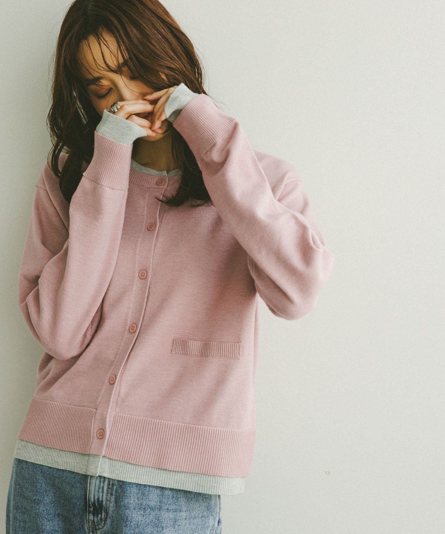 GLOBAL WORK フェイクレイヤードカーディガン/598031 グローバルワーク トップス カーディガン グレー ブルー ピンク【送料無料】