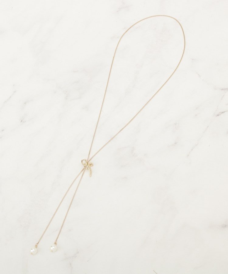 Couture Brooch リボンパール調ロングネックレス クチュールブローチ アクセサリー・腕時計 ネックレス ゴールド