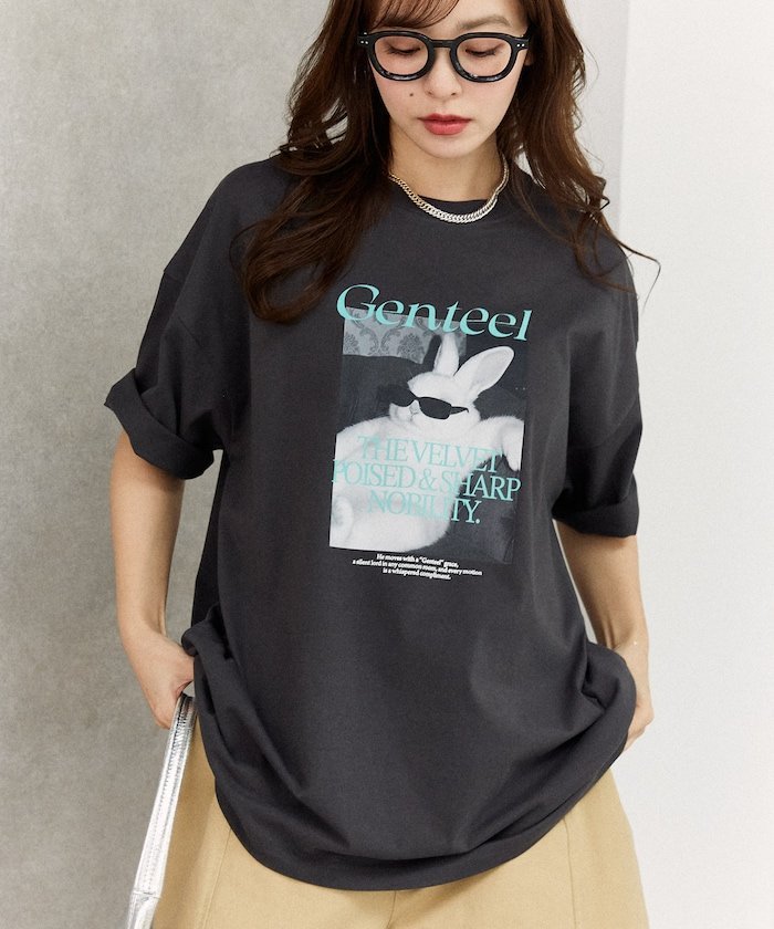 PUBLUX ＜機能性素材＞Genteel ラビット プリント Tシャツ 限定展開 フリークスストア トップス カットソー・Tシャツ ピンク グレー ホワイト