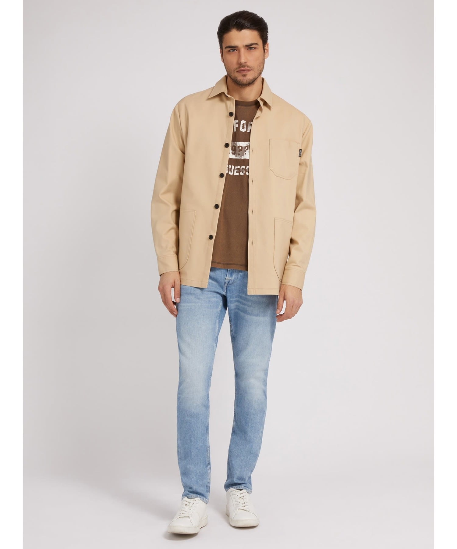 【SALE／55%OFF】GUESS GUESS 長袖 シャツ (M)Technical Overshirt ゲス トップス シャツ・ブラウス ベージュ【送料無料】