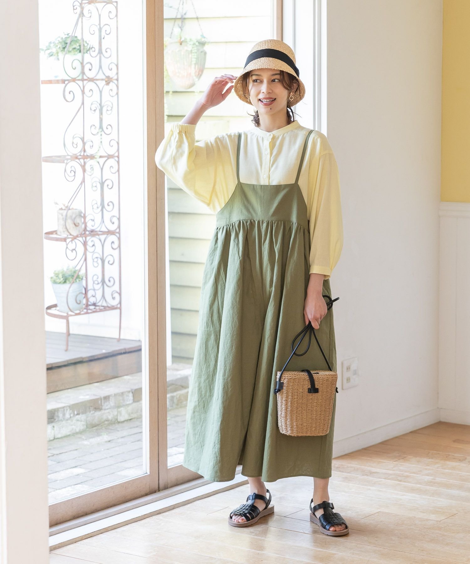 【SALE／20%OFF】studio CLIP (W)CLギャザーキリカエサロペ スタディオクリップ オールインワン・オーバーオール オーバーオール・サロペット カーキ ブラック ベージュ【送料無料】のサムネイル