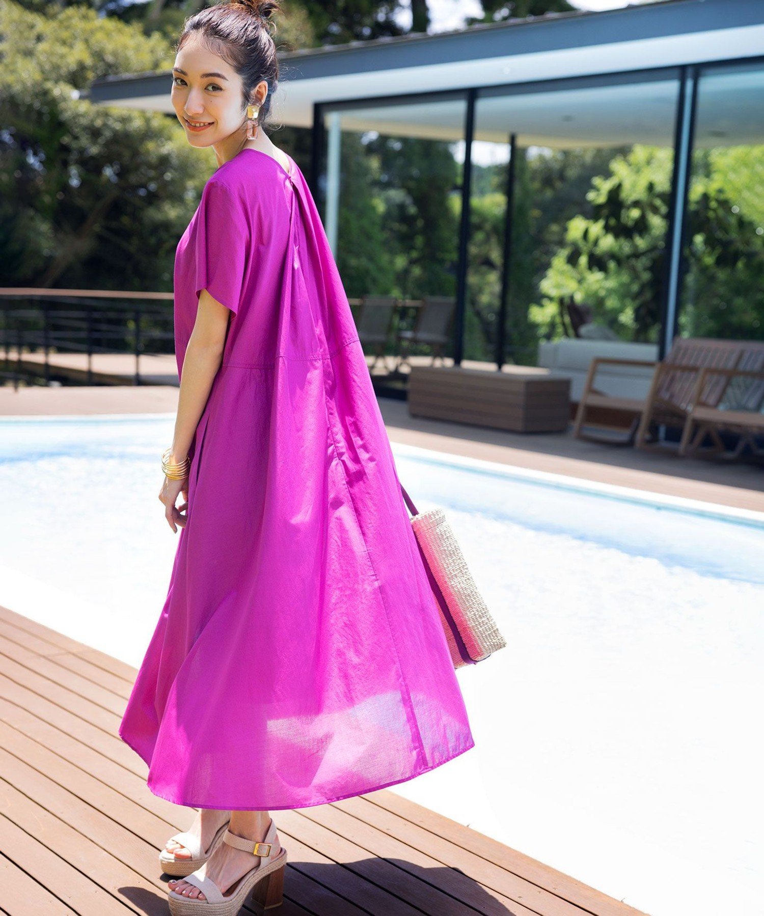 【SALE／30%OFF】組曲 L 【洗える・共布ベルト付き】ナチュラル サマードレス クミキョク ワンピース・ドレス ワンピース パープル ブルー ネイビー【送料無料】のサムネイル