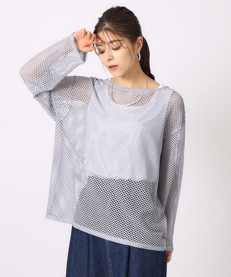 【SALE／46%OFF】SHOO・LA・RUE 【2点セット】ラメメッシュニット+タンクトップ シューラルー トップス アンサンブル ホワイト ブラック ブルー 3