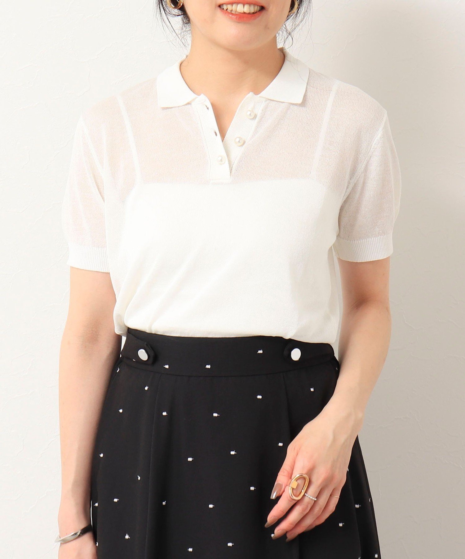 【SALE／50%OFF】fredy couleur 《UVカット》パール釦ポロプルオーバーニット フレディ アンド グロスター トップス ニット レッド ホワイト ブルー ブラック