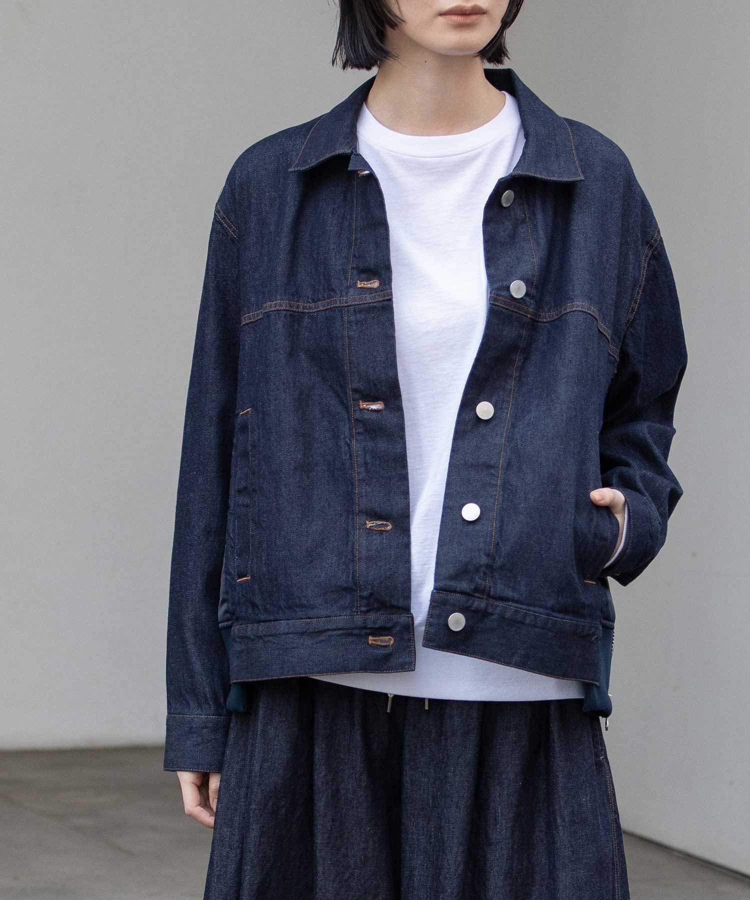 Munich 8ozデニム*ナイロンツイルドッキングトラッカージャケット ミューニック ジャケット・アウター デニムジャケット ネイビー ブラック【送料無料】