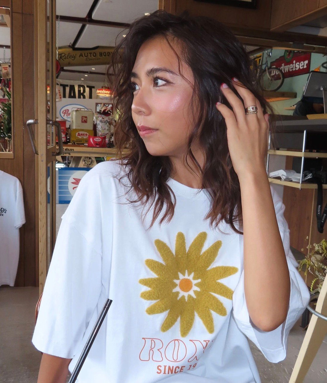 ROXY BELLIS S/S TEE ロキシー トップス カットソー・Tシャツ ホワイト ピンク