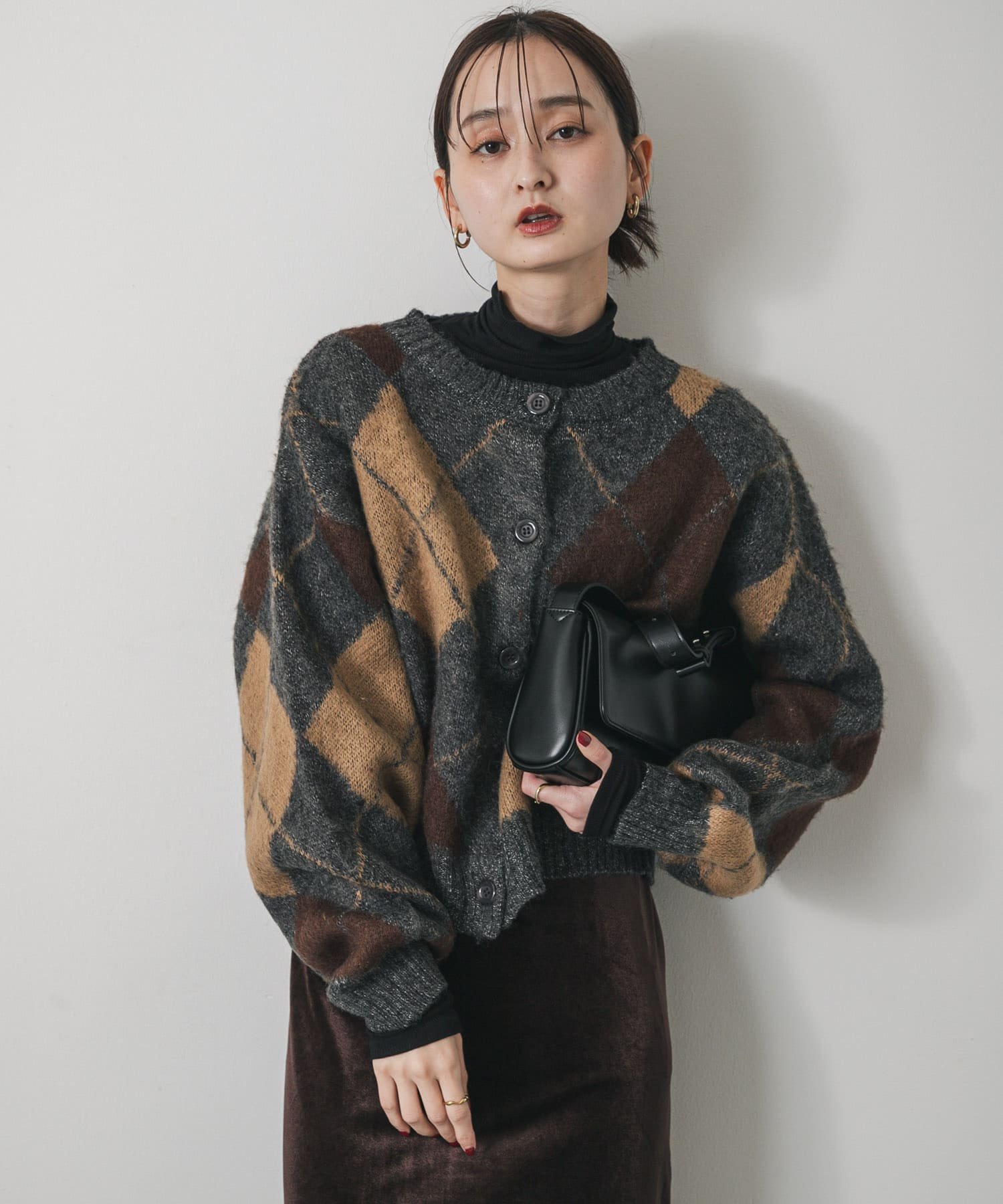 SENSE OF PLACE アーガイルニットカーディガン センス オブ プレイス トップス カーディガン グレー ブ..