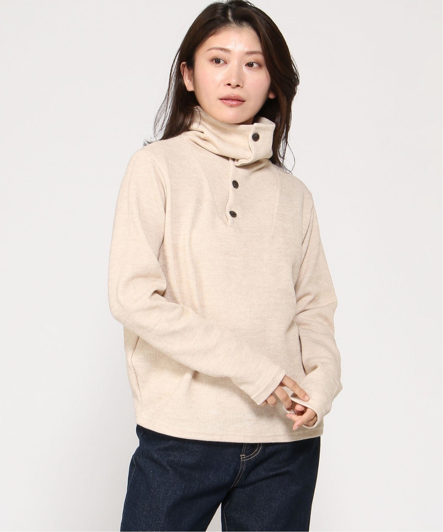 VIVID LADY VIVID LADY/(W)ボタンデザイン ハイネック ニットプルオーバー ビビッドレディー トップス カットソー・Tシャツ グレー ベージュ