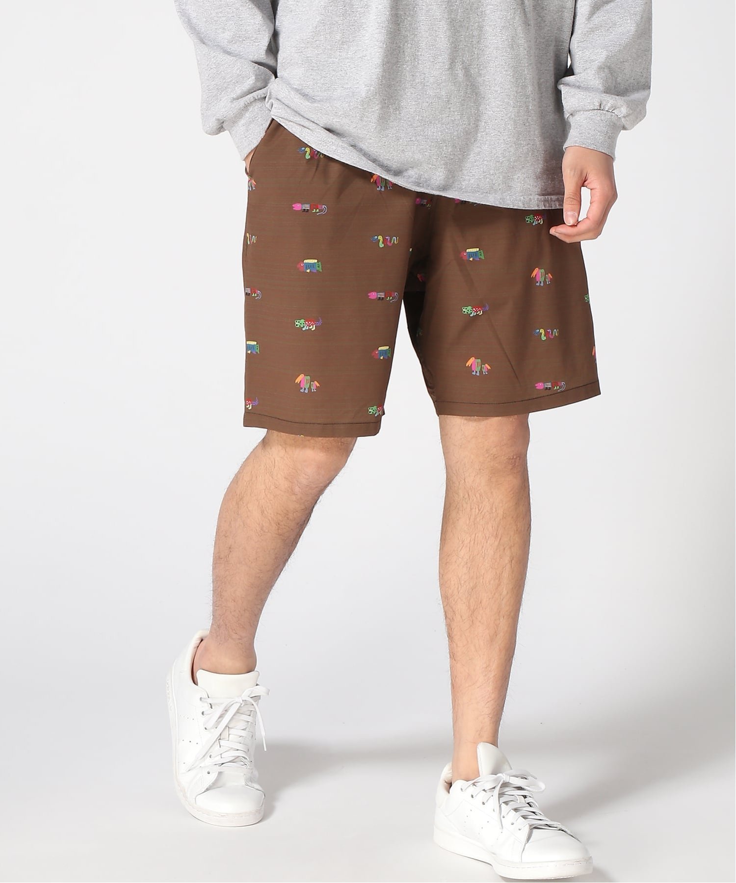 gym master gym master/(U)UL-GRIDハッピーペイントショーツ ジムマスター パンツ その他のパンツ ブラック ベージュ グレー カーキグリーン ネイビー ブラウン