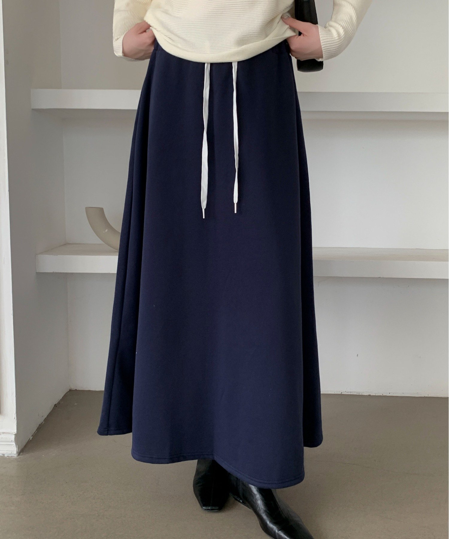 【SALE／30%OFF】Maison Calme ウエストゴムスウェットマキシ丈フレアスカート チームストア スカート ミニスカート ネイビー ブラック