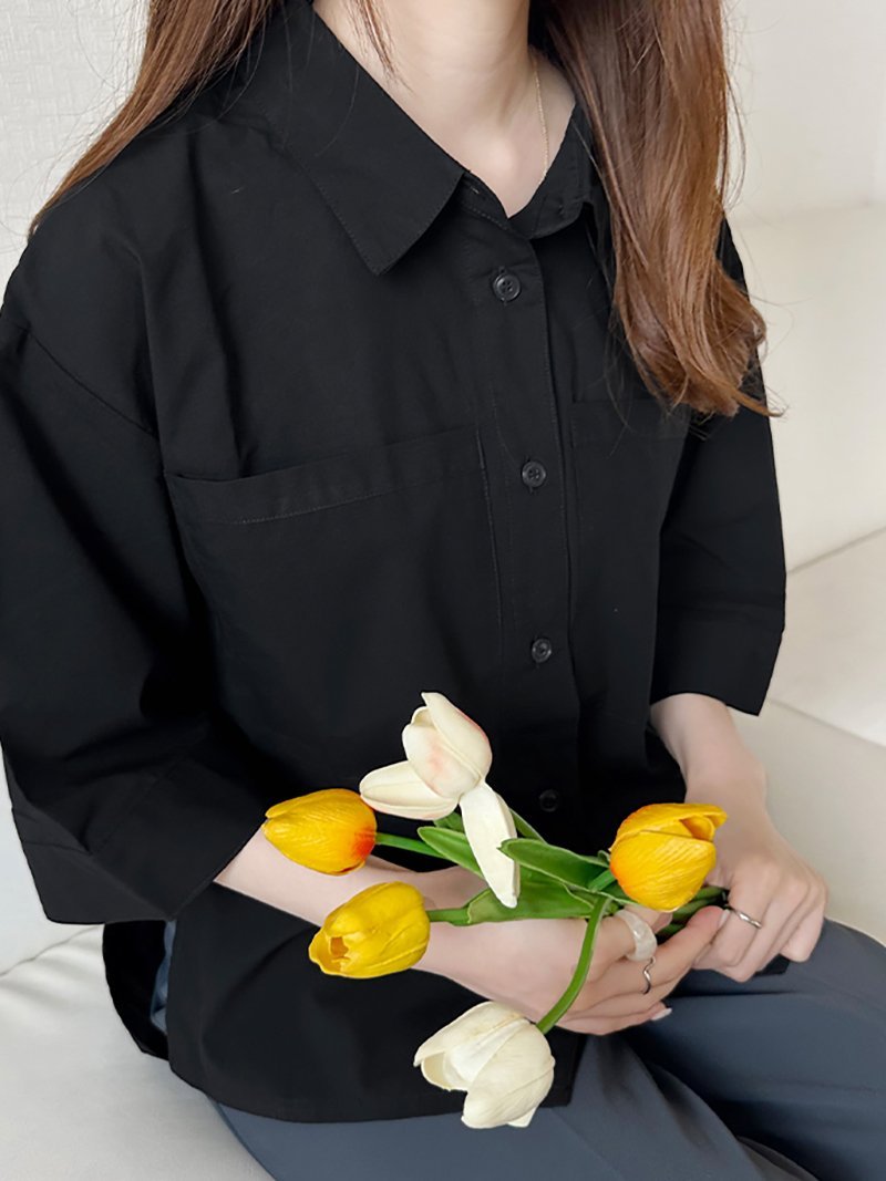 Doux Belle 前後差丈シャツブラウス レディース トップス ドゥー・ベル トップス シャツ・ブラウス ブラック【送料無料】