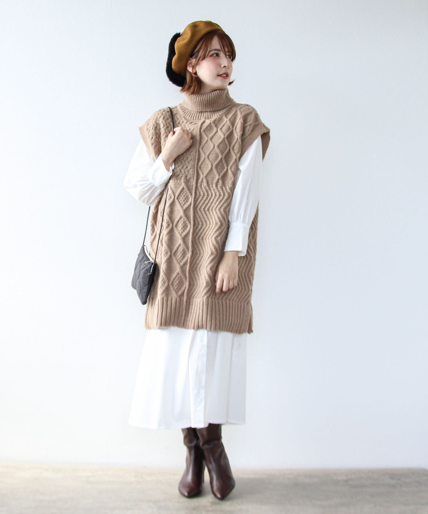 【SALE／30%OFF】Cepica CEPICA/ニットベストSETシャツワンピース ヴィド・ポッシュドゥセピカ ワンピース・ドレス シャツワンピース ブラウン グレー【送料無料】