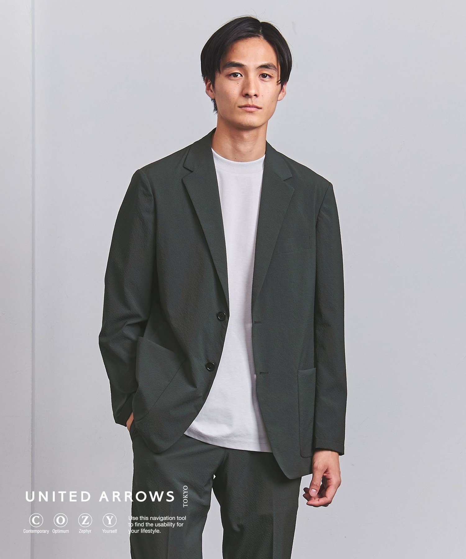 UNITED ARROWS シアサッカー シングル2ボタン ジャケット COZY -撥水 ウォッシャブル ストレッチ 防しわ性(着用しわ)- ユナイテッドアローズ スーツ フォーマル セットアップスーツ グリーン ネイビー【送料無料】