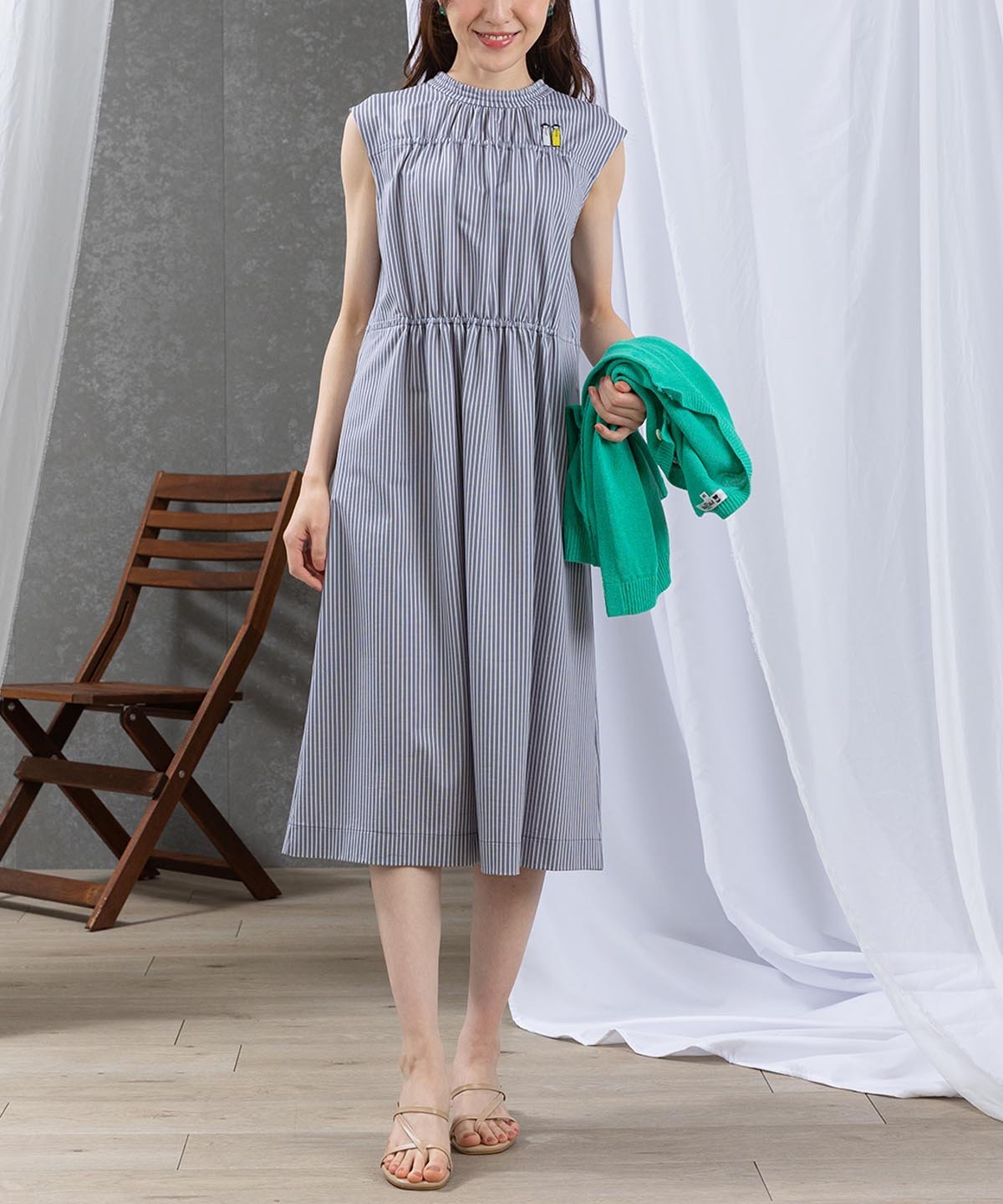 【SALE／30%OFF】STUDIO PICONE 【スタジオピッコーネ公式】ストライプ柄冷感ノースリワンピース スタジオピッコーネ ワンピース・ドレス ワンピース ブルー ネイビー グレー【送料無料】
