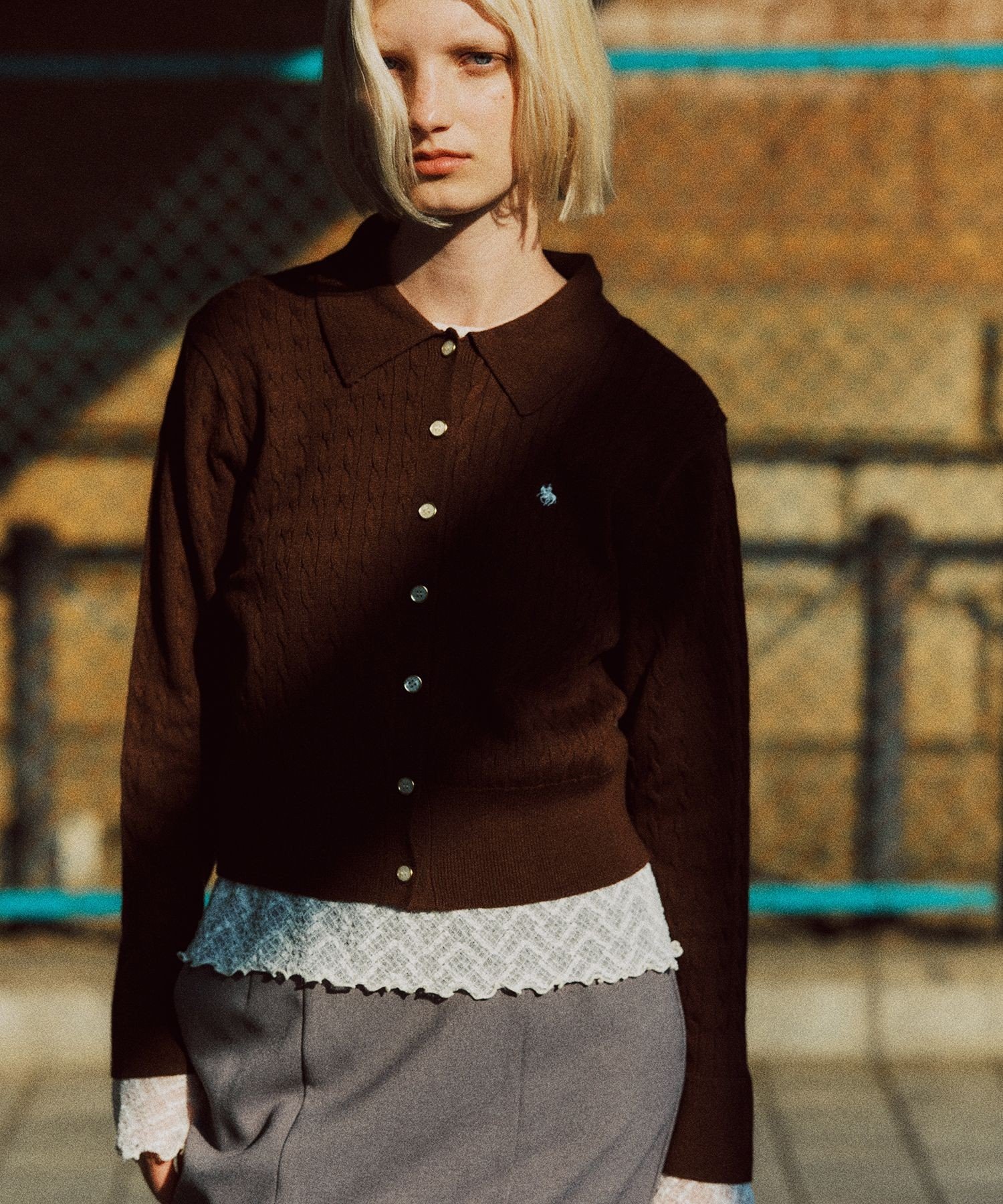 VIS 【POLO BCS】VIS別注ミニケーブルポロ襟ニットカーディガン ビス トップス カーディガン ネイビー【送料無料】のサムネイル